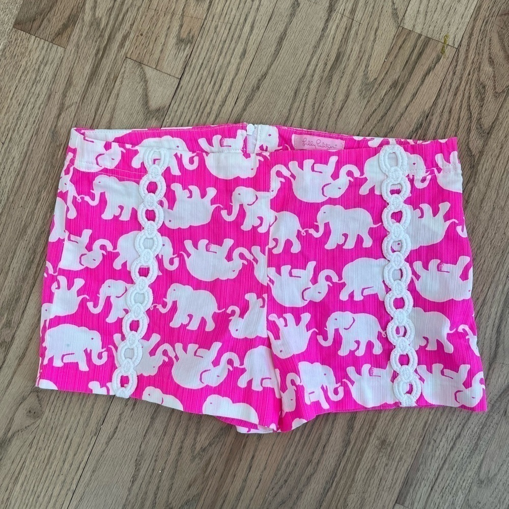 Lilly Pulitzer Size 14 Shorts Delia Elephant Print Pink White Spring Summer